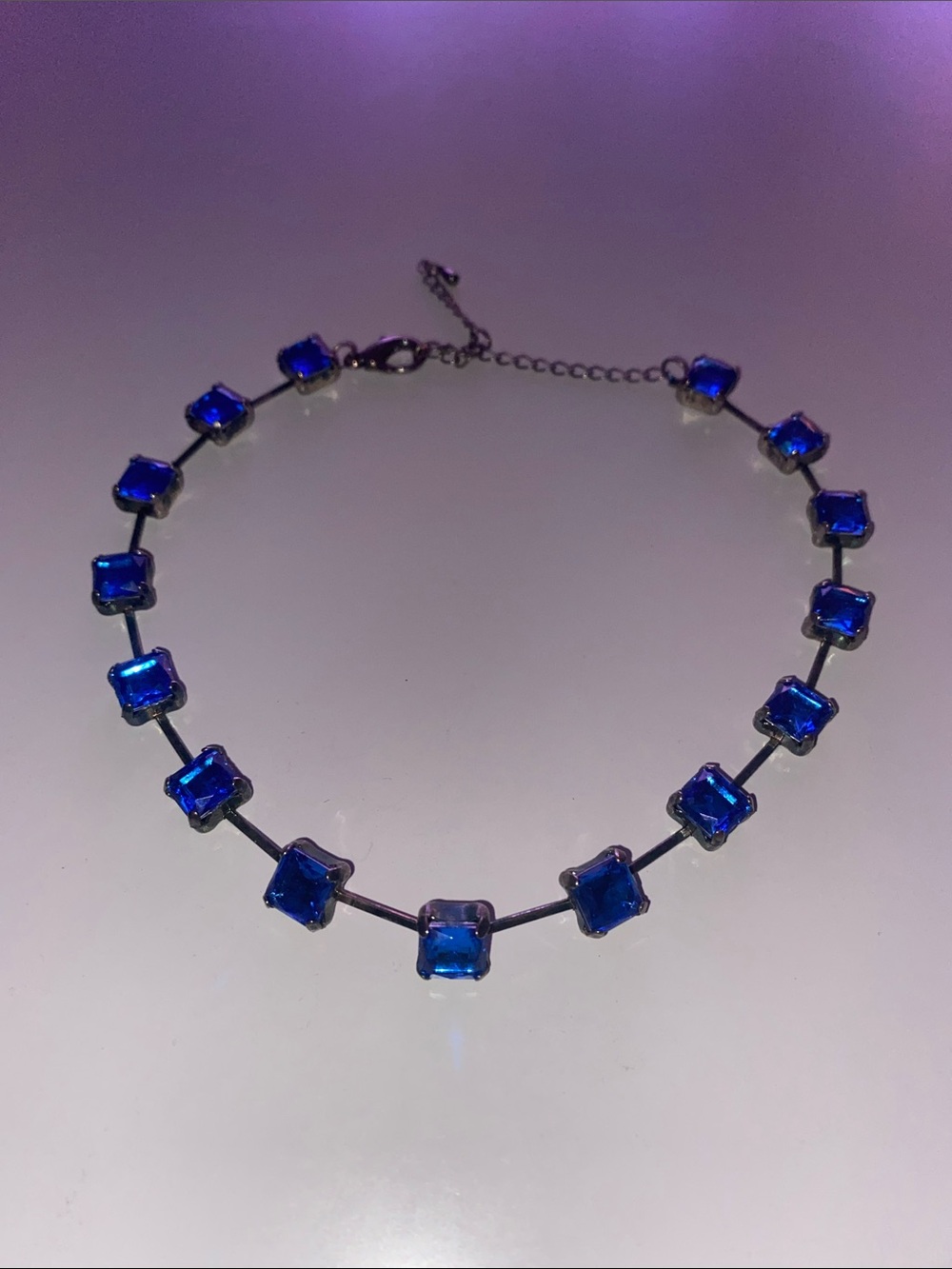 Blue Crystal Square Station Necklace